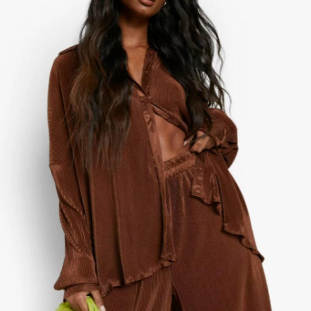 Nasty gal plisse brown set